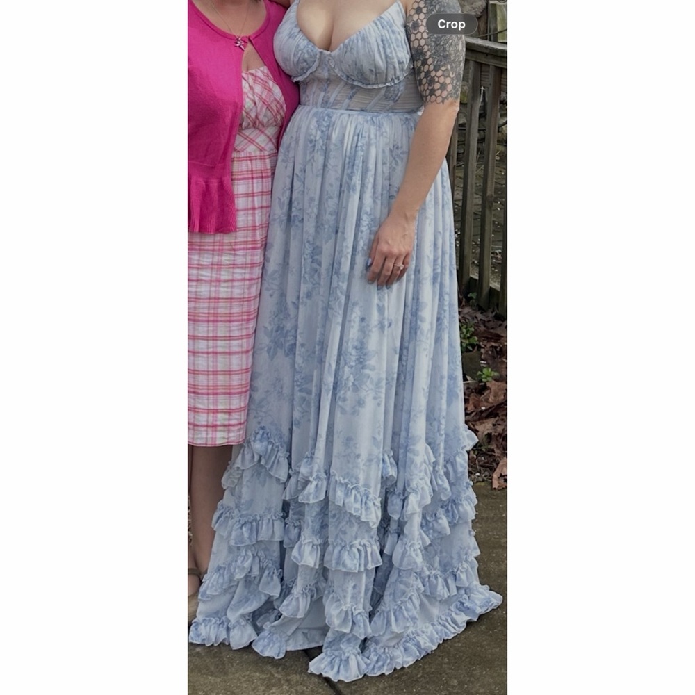 EUC - V. Chapman Carmen Corset Front-Slit Ruffled Gown (14) - Picture 5 of 8